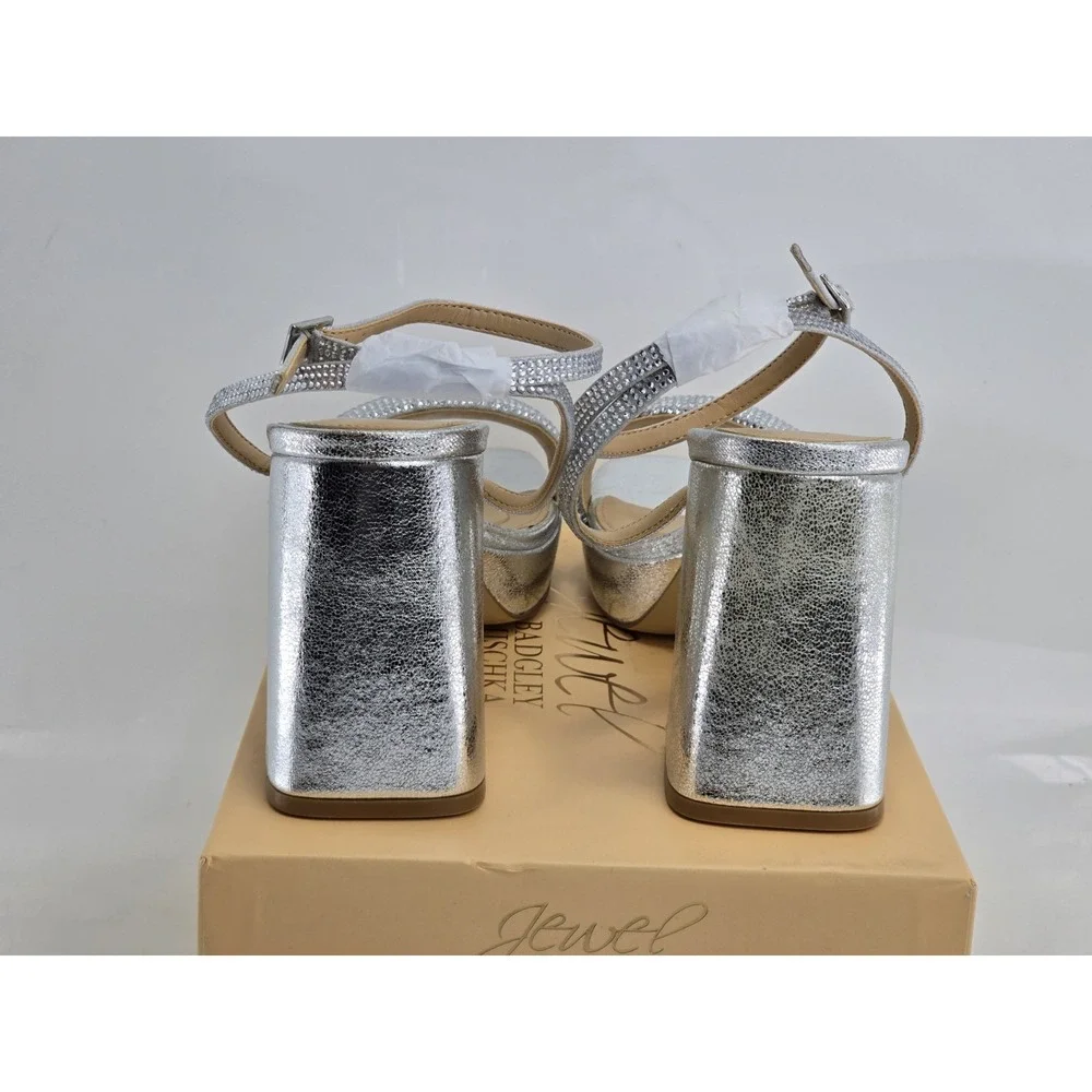 Jewel Badgley Mischka Teddi Platform Block Heels‎ Silver - 10 M - NEW